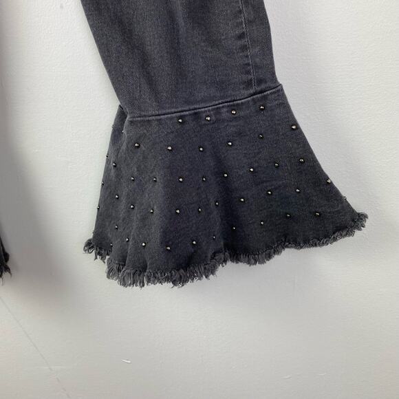 Anthropologie Pilcro Embellished Slim Flounced Flare Crop Jeans Washed Black - Picture 8 of 12